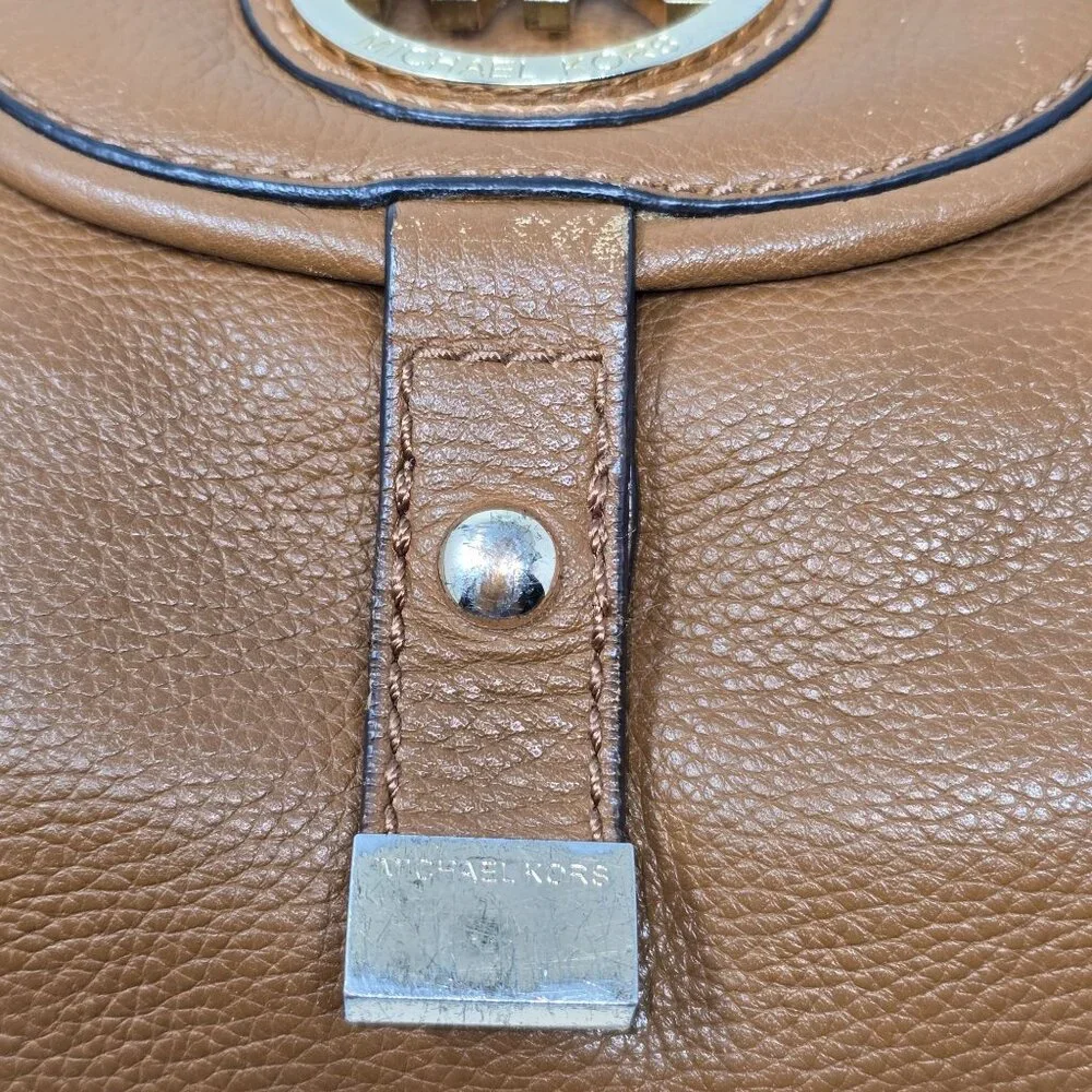 Michael Kors Brown Leather Shoulder Bag Handbag Satchel Gold Dual Handles